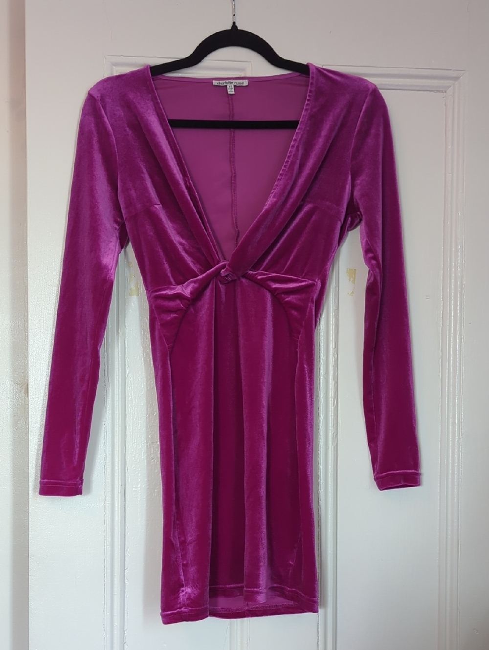 Charlotte Russe Velvet Knot Sexy Long Sleeve Hot Pink Date Night Dress